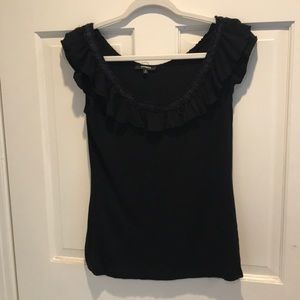 Ruffle neckline black top